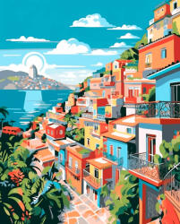 Alkotásutca Házak a domboldalon - Számfestő készlet kereten 40x50