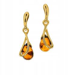 Arany Fülbevaló természetes Borostyán aranyozott Ezüst 925 lógó Stift (CzarBursztynu 1a96)