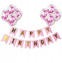 del-sol Füzér szett Rózsaszín Banner Happy Birthday konfetti rózsaszín 9 db-os