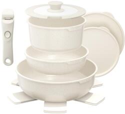YASHE Set vase de gatit YASHE 9 piese Antiaderent Compatibil cu toate tipurile de plite Maner detasabil Alb (BZD-DC02W)