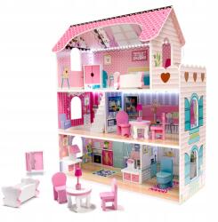  LED-es Fa babaház kiegészítők 3 szint Nagy rózsaszín Bútorok (KX6484)