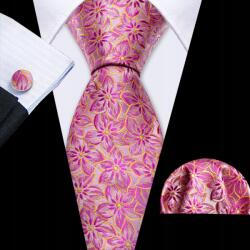  Selyem Jacquard Nyakkendő Szett Mandzsettagomb Párnahuzat Púder Rózsa Magenta Virágok (bordowy granatowy czarny zielony złoty gładki)