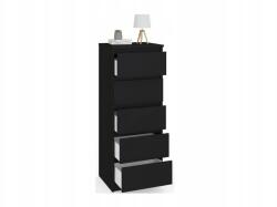 Topeshop Komód fekete, 5 fiókos, minimalista design keskeny, de tágas (W5)