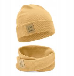 Bubalove Tavaszi Sapka Lányoknak Kéményes Mustár 40-46 cm (Komplet czapka i komin musztarda W1)