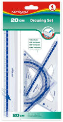 Keyroad Vonalzókészlet, 20 cm, vonalzó, szögmérő, 45° és 60° háromszög vonalzók 4 db/bliszter Keyroad - papirx