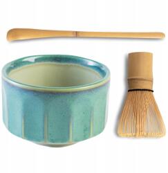 Green Touch Matcha Teáskészlet Blue Gree Japán Fekete Seprű Chasen Teáskanál (AKCESGT_3ZESTAW)