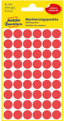 AVERY Etikett címke, o12mm, jelölésre, 54 címke/ív, 5 ív/doboz, Avery piros - papirx