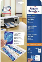 AVERY Névjegykártya, mikroperforált élekkel, kétoldalas 185g-os, 25 db, Avery matt fehér - papirx