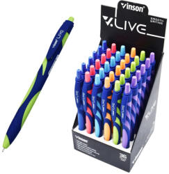 Vinson Golyóstoll nyomógombos gumírozott test Vinson Live F20 vegyes displ 36 db, írásszín kék - papirx