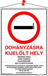  Információs tábla, 21x31 cm, többnyelvű, "Dohányzásra kijelölt hely