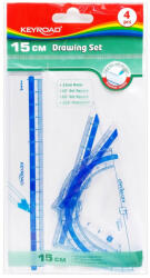 Keyroad Vonalzókészlet, 15 cm, vonalzó, szögmérő, 45° és 60° háromszög vonalzók 4 db/bliszter Keyroad - papirx
