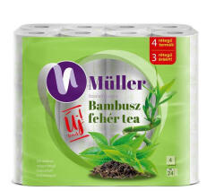 Müller Toalettpapír 4 rétegű kistekercses 100% cellulóz 100 lap/tekercs 24 tekercs/csomag Bambusz Müller Fehér Tea - papirx