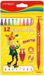 Keyroad Rostirón, filctoll készlet 2 mm/4 mm kétvégű 12 db/bliszter Keyroad Duo Tip vegyes színek - papirx