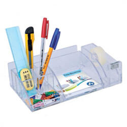 Bluering Írószertartó 8 rekeszes, 230x125x65mm, ragszalag tépővel műanyag, Bluering® víztiszta - papirx