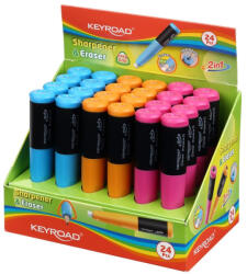 Keyroad Hegyező 1 lyukú radírral 24 db/display Keyroad 2 in 1 vegyes színek - papirx