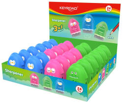 Keyroad Hegyező 1 lyukú radírral és porkefével 24 db/display Keyroad Rocky Docky vegyes színek - papirx