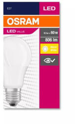 OSRAM LED izzó, E27, gömb, A60, 8, 5W, 806lm, 2700K (MF) "Value