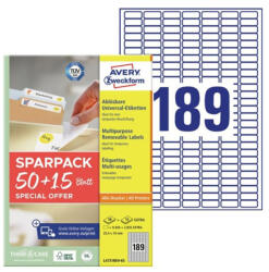 AVERY Etikett címke, 25, 4x10mm, univerzális, 65 lap, 189 címke/lap Avery, fehér - papirx