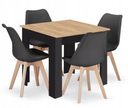 Oskar 80x80-as asztal fekete lábakkal 4 Mark fekete szék (5903332088713)