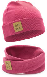 Bubalove Tavaszi Sapka Lányoknak Kéményseprővel Sötét rózsaszín 36-40 cm (Komplet czapka i komin c.róż W0)