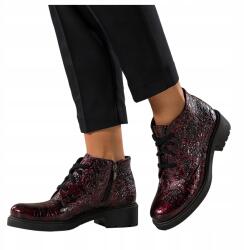 Casu Bordó Bőr Női Bokacsizma Lakkozott Kényelmes Fűzött Divatos R 41 (7103470000419)