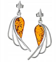  Ezüst Szárnyas Fülbevaló Nagy Akasztós Borostyán 925 Ezüstből (CzarBursztynu z08)
