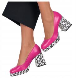 Casu Női Rózsaszín Bőr Félcipő Blokk Sarok Díszített Sarokkal 40-es Méret (7079670000408)