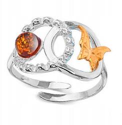  Ezüst Gyűrű eredeti Borostyán 925 ezüstből aranyozott Állítható (CzarBursztynu 1f01)