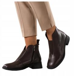 Casu Csokoládé Bőr Női Alacsony Sarkú Bokacsizma Kényelmes Elegáns 39-es (7103480000393)