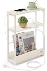 VASAGLE Keskeny oldalsó asztal éjjeli szekrény töltőfunkcióval, krémfehér színben (LET335WD02) - vasbutor