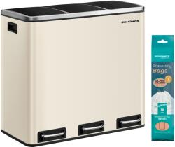 SONGMICS 3 rekeszes konyhai szemetes, 18L, pedálos, homokbézs (LTB054A02) - vasbutor