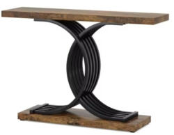  Nappali/előszoba dekorációs asztal, Fremingi modell, barna/fekete, fa textúra, 100 cm (DQRFLX3BM)
