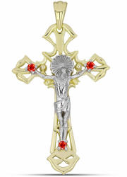  Kereszt Sárga és Fehér Arannyal Bevont Ezüst Medál Etiópiai Vörös Opállal, Y62757