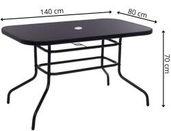 SPRINGOS kerti Asztal 140x80x70cm - Fekete (GF0081)