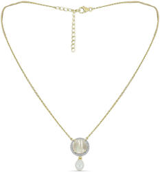  Arannyal Bevont Ezüst Nyaklánc Gyöngyházzal és Fehér Édesvízi Kagylógyönggyel, Y62750