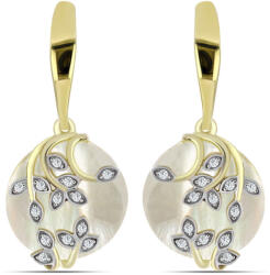  Arannyal Bevont Ezüst Fülbevaló Gyöngyházzal és Fehér Topázzal, Y62667
