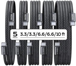 Lisen Cablu USB-C la USB-C, 60W, 1m/1m/2m/2m/3m (set 5) - Lisen (YL0123070010) - Black (KF2357840) - vexio