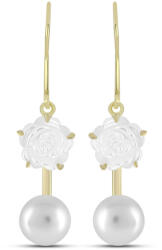 Arannyal Bevont Ezüst Fülbevaló Gyöngyházzal és Fehér Édesvízi Kagylógyönggyel, Y62745