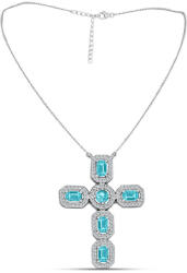  Kereszt Ezüst Nyaklánc Paraiba Kvarccal és Fehér Topázzal ( Nyaklánc+Medál ), Y62775