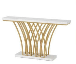  Nappali/Előszoba Dekorasztal, Blackswan Design Model Lumia, fehér/arany, márvány utánzat, 150x30x80 cm (DLFYKW3BM)