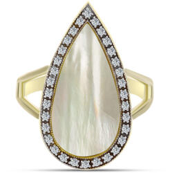  Arannyal Bevont Ezüst Gyűrű Gyöngyházzal és Fehér Topázzal, Y62584/54