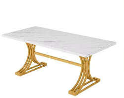  Nappali/Étkező/Irodaasztal, Blackswan Design/Vento modell, fehér/fényes arany, márvány utánzat, 160x80x75 cm (DHLFNW3BM)