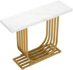  Nappali/előszoba dekorációs asztal, Baselli Model fehér/arany, márvány utánzat, 100 cm (DB7HHH3BM)