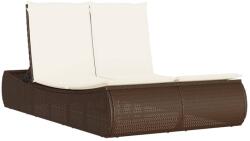 vidaXL barna polyrattan dupla napozóágy párnával (368091) (368091)