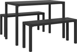 vidaXL 3 részes Kerti Étkező Szett Acélból és WPC-ből, Fekete (42001769) (42001769)