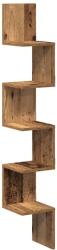 vidaXL antik fa színű szerelt fa fali sarokpolc 20 x 20 x 127, 5 cm (856614) (856614)