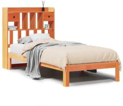 vidaXL barna tömör fenyőfa könyvespolcos ágy matrac nélkül 100 x 200cm (3322617) (3322617)