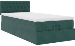 vidaXL Ottomán ágykeret matraccal Sötétzöld 100x200cm bársony (3311828) (3311828)