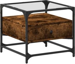 vidaXL füstös tölgy színű acél dohányzóasztal üveglappal 50x50x45 cm (846051) (846051)