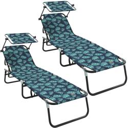 vidaXL Összecsukható nyugágyak 2 db napernyővel Levélmintás 600D Oxford szövet (42003139) (42003139)